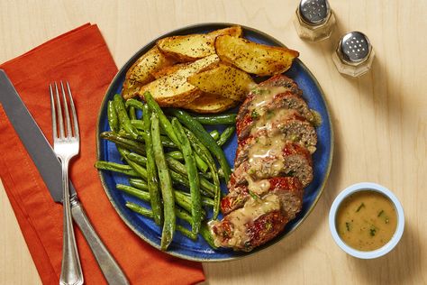 Share me on Pinterest Mini Meatloaves, Delicious Meatloaf, Fresh Meal, Fresh Meals, Green Beans And Potatoes, Hello Fresh Recipes, Roasted Green Beans, Root Veggies, Fresh Recipes