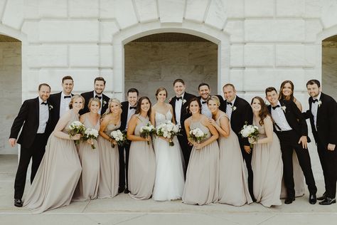 Timeless Wedding Bridal Party, Elegant Bridal Party Colors, Timeless Wedding Party, Taupe Wedding Party, Taupe And Black Wedding, Black And Taupe Wedding, Taupe Bridal Party, Classy Wedding Colors, Timeless Wedding Colors