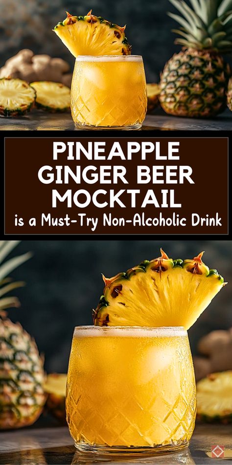 Pineapple and ginger beer come together in this irresistible mocktail recipe! Perfect for non-alcoholic sipping, it’s a refreshing drink that’s easy to make and full of flavor. Save this pin for your next favorite mocktail! Best Mock Tails, Best Mocktails To Order At A Bar, Hop Water Mocktail, Mocktails Health Benefits, Diy Mocktails Non Alcoholic, Non Alcoholic Mocktail Recipes, Gingerale Mocktail Recipes, Simple Mocktail Recipe, Party Mocktails Non Alcoholic