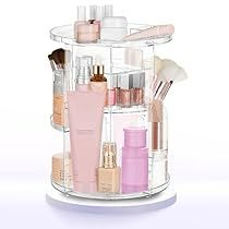 Skin Care Organizer, Rotating Makeup Organizer, Wrought Iron Staircase, Essential Makeup, Makeup And Skincare Products, Care Organization, Countertop Organizer, Cosmetic Display, Vanity Organization