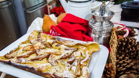 Recipes - Roasted Pear Sheet Pan Dutch Baby Apple Dutch Baby, Roasted Pear, Baby Sheets, Cinnamon Apple, Celebrity Chef, Dutch Baby, Celebrity Chefs, Sweet Desserts, Cinnamon Apples