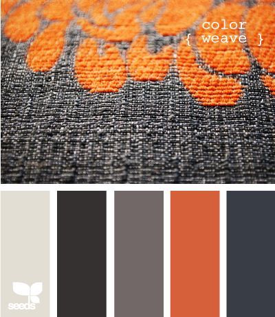 Color Crush:  ORANGE + GRAY via I popped into a few home decor stores over the weekend and after about the third store a color trend started to reveal itself.  It’s no surprise that with the coming of fall you’re beginning to see shades of orange in decorative accessories, linens and wall decor but what’s … … Continue reading → Bachelor Pad Design, Artist Resources, Painting Corner, Color Boards, Palette Design, Color Reference, Orange Design, Colour Inspiration, Design Seeds