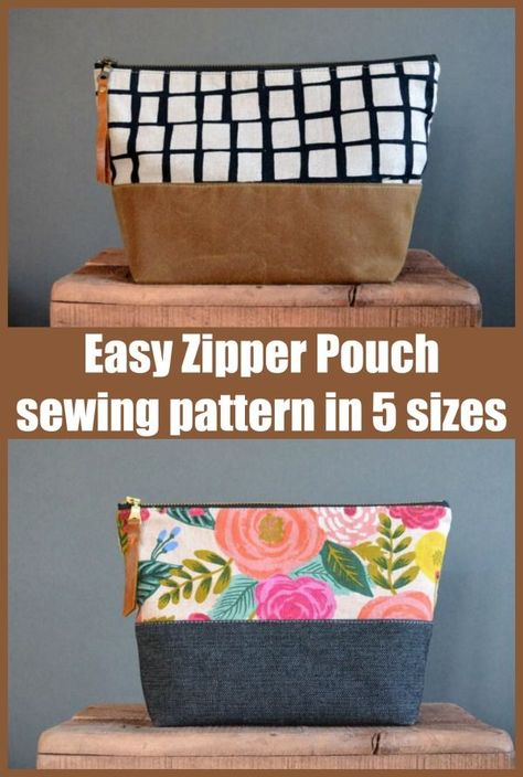 Easy Zipper Pouch sewing pattern in 5 sizes - Sew Modern Bags Pouches To Sew, Zipper Pouch Sewing Pattern, Easy Zipper Pouch, Pouch Sewing Pattern, Diy Pouch No Zipper, Simple Pouch, Sewing Easy, Sew Zipper, Pouch Diy