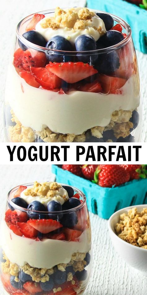 Greek Yogurt Recipes Breakfast, Yogurt Recipes Breakfast, Strawberry Yogurt Parfait, Breakfast Parfait Recipes, Berry Yogurt Parfait, Yoghurt Parfait, Work Breakfast, Yogurt Parfait Recipe, Fruit And Yogurt Parfait