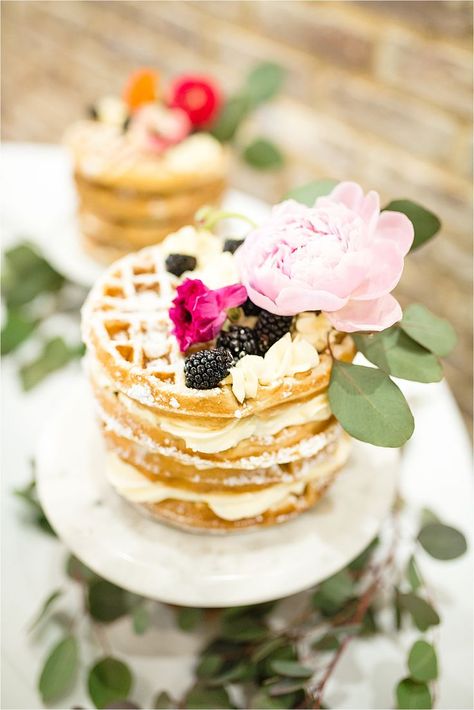 Breakfast Wedding Reception with Beautiful Belgian Waffle Cakes Fancy Waffles, Breakfast Wedding Reception, Waffle Wedding, Waffle Cakes, Bridal Breakfast, Wedding Cake Centerpieces, Breakfast Wedding, Wedding Cake Options, Easter Wedding