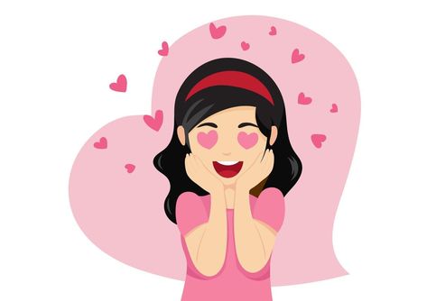 cute cartoon girl with heart shaped eyes and falling in love flat vector illustration Heart Eyes Cartoon, Eye Illustration, Flat Vector Illustration, Wedding People, Cartoon Girl, Heart Tree, Ibis Paint, Flat Vector