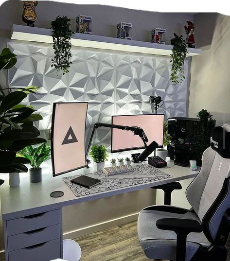 Games Room Inspiration, Gaming Desk Setup, Home Studio Setup, Gamer Room Decor, Desktop Setup, Seni Dan Kraf, Bedroom Setup, Computer Room, Gaming Room Setup