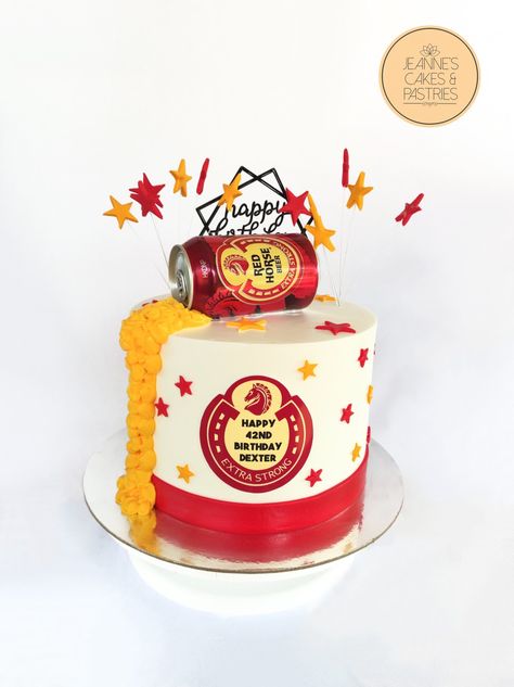 Red Horse Cake Design, Cake Beer Design, Red Horse Beer Cake, Red Horse Cake, Beer Cake Design, Cake Horse, Beer Cakes, Happy 42nd Birthday, Disney Cars Cake