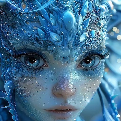 Mermaid Costume Makeup, Water Elf, Water Fairy, Mythical Creatures Fantasy, Alien Character, Blue Fairy, Close Up Portraits, Fantasy Paintings, Beautiful Fairies