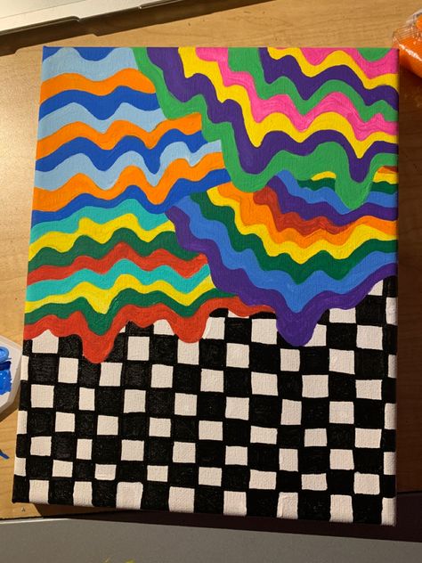 Checkerboard Painting, Dripping Paint, Drip Art, Checker Board, Art Camp, Easy Canvas, Easy Canvas Art, Canvas Painting Designs, Art Painting Gallery