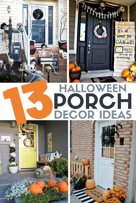 Decorate for Halloween with a Cute or Creepy Porch, the choice is yours! These 13 Top Halloween Porch Decor Ideas are both. #halloweenporch #halloweendecorations #halloweendecor Diy Halloween Porch, Cheap Halloween Diy, Halloween Porch Decor, Cheap Diy Halloween Decorations, Halloween Outside, Halloween Room, Halloween Front Porch Decor, Porch Decorations, Farmhouse Halloween