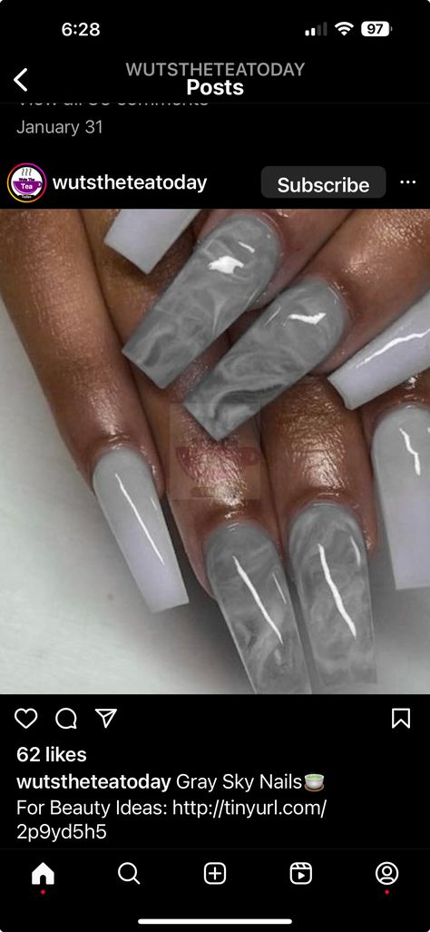 Gray Nail Designs Fall, Pastel Grey Nails, Light Gray Nails With Design, Grey And White Acrylic Nails, Grey Prom Nails, Short Nails Grey, Grey Nails Coffin, Acrylic Nails Gray, Gray Marble Nails