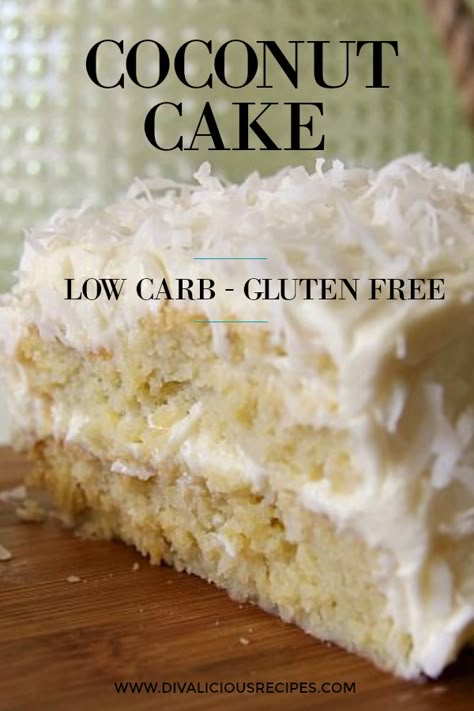 Gluten Free Coconut Cake, Coconut Cream Cheese, Coconut Cream Cheese Frosting, Cake With Coconut, Coconut Flour Recipes, Desserts Keto, Low Carb Cake, Postre Keto, Low Carb Dessert