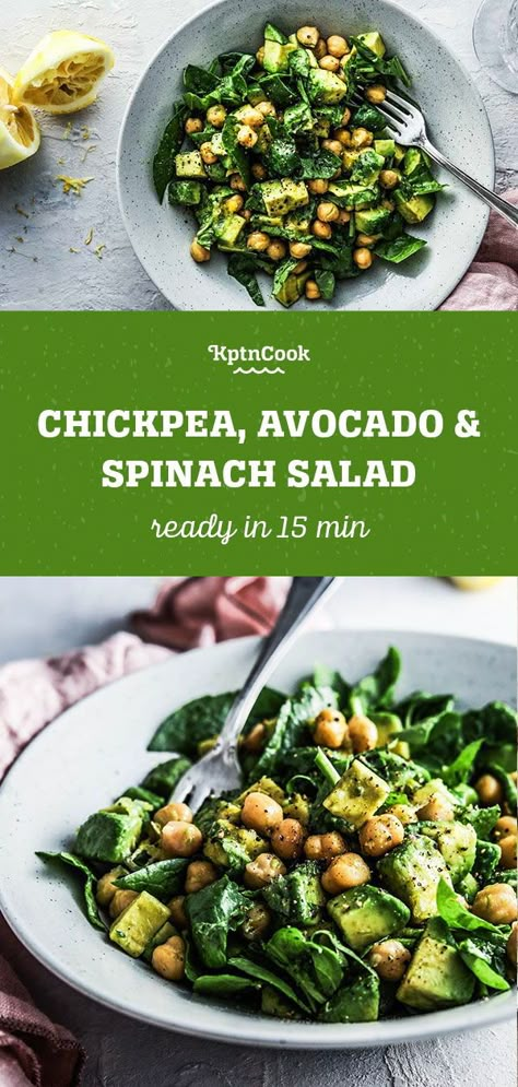 Spinach And Avocado Recipes, Spinach Salad With Avocado, Spinach And Avocado Salad, Quick Spinach Salad, Best Spinach Salad Recipes, Spinach Chickpea Salad, Vegan Spinach Salad Recipes, Spinach Salad Vegan, Chickpea And Spinach Salad