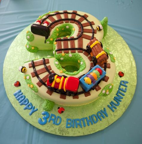 3rd Birthday Cakes For Boys, Railroad Birthday Party, Train Birthday Party Cake, Number 3 Cakes, Thomas Birthday Cakes, Party Planning Food, Thomas Cakes, Train Birthday Cake, Number Birthday Cakes