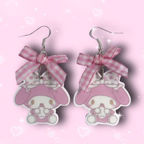 Sanrio Earrings, Sanrio Aesthetic Outfits, Sanrio Jewelry, My Melody Earrings, Kuromi And My Melody Matching Jewelry, Kawaii Hello Kitty Silver Jewelry, Kawaii Silver Hello Kitty Jewelry, Shrinky Dink Earrings, Lalaloopsy Dolls