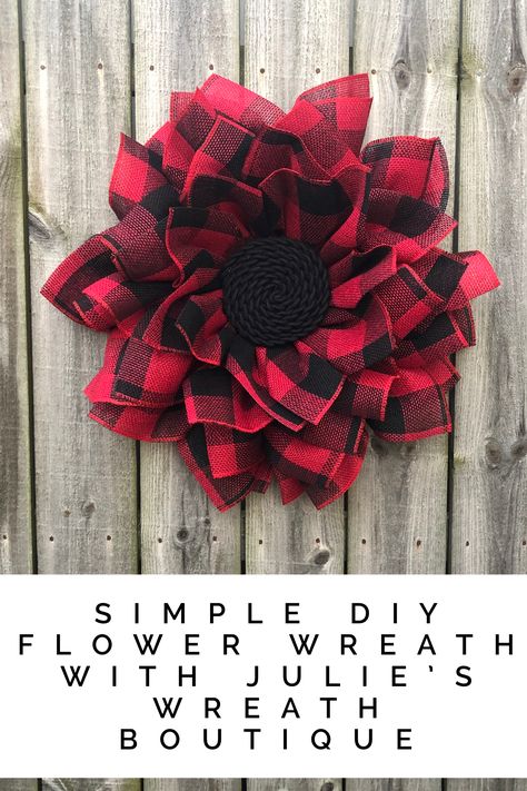 Diy Wreath Tutorial, Room Tutorial, Burlap Sunflower, Christmas Tutorial, Plaid Diy, Buffalo Plaid Wreath, Burlap Wreath Tutorial, Plaid Wreath, Burlap Flower Wreaths