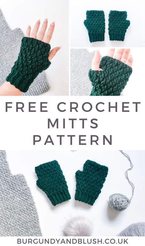 Crochet Finger Less Gloves, Quick And Easy Crochet Fingerless Gloves, Free Crochet Wrist Warmer Pattern, Mitts Crochet Pattern Free, Fingerless Mittens Crochet Free Pattern, Hand Warmer Crochet Free Pattern, Crochet Pattern For Fingerless Gloves, Crochet Pattern Mittens, Crochet Mittens Fingerless