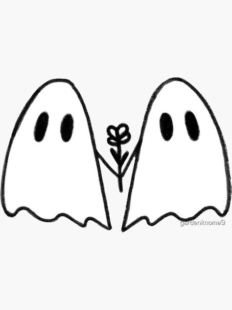 "2 ghosts in love" Sticker by gardenknome9 | Redbubble Cute Ghost Couple Drawing, Halloween Couple Drawing, Cute Ghost Drawing Easy, Ghost Couple Drawing, Two Ghosts In Love, Couples Doodles Simple, Ghost In Love, Ghost Drawing Easy, Ghosts In Love