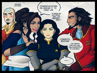 Young Linzin. Lin makes chief, Kya and Bumi are embarrassing, Tenzin is flustered Lin Beifong, Avatar Kyoshi, Canon Ship, Avatar The Last Airbender Funny, Not Surprised, Avatar Funny, Korra Avatar, The Last Avatar, Lesbian Art