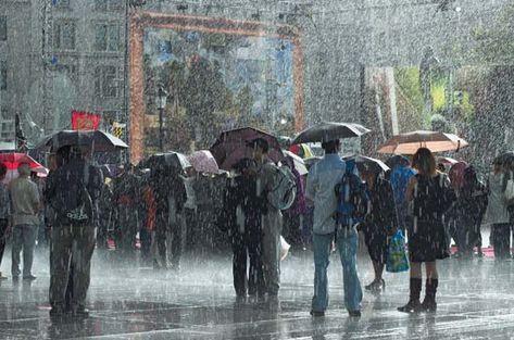 People use umbrellas on a rainy day in London, England. Rainy Day Pictures, Rainy Day Photography, London People, City Rain, Smell Of Rain, Human Figure Sketches, Rain Painting, Dark City, Figure Sketching