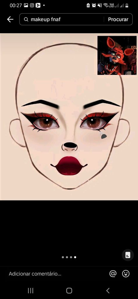 Foxy Makeup Look Fnaf, Foxy Makeup Fnaf, Five Nights At Freddy's Makeup, Fnaf Nails Ideas, Fnaf Makeup Ideas, Fnaf Makeup Looks, Fnaf Inspired Makeup, Makeup Looks Drawing, Foxy Makeup