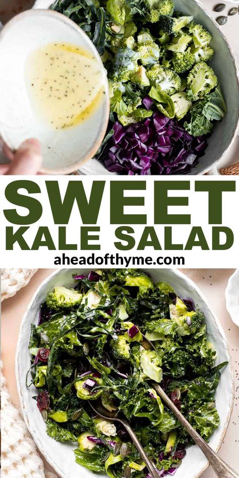 Gf Thanksgiving, Kale Salad Dressing, Sweet Kale Salad, Cranberry Walnut Salad, Salad Kit, Super Salads, Thyme Recipes, Dinner Leftovers, Poppy Seed Dressing