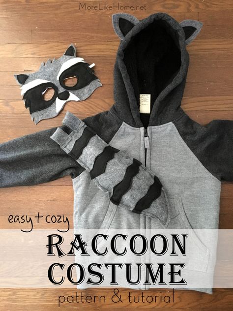 Raccoon Raccoon Costume Diy, Hoodie Halloween Costumes, Raccoon Costume, Baby Shoes Diy Pattern, Halloween Costumes To Make, Baby Shoes Diy, Baby Kostüm, Diy Costumes Kids, Sewing Projects Free