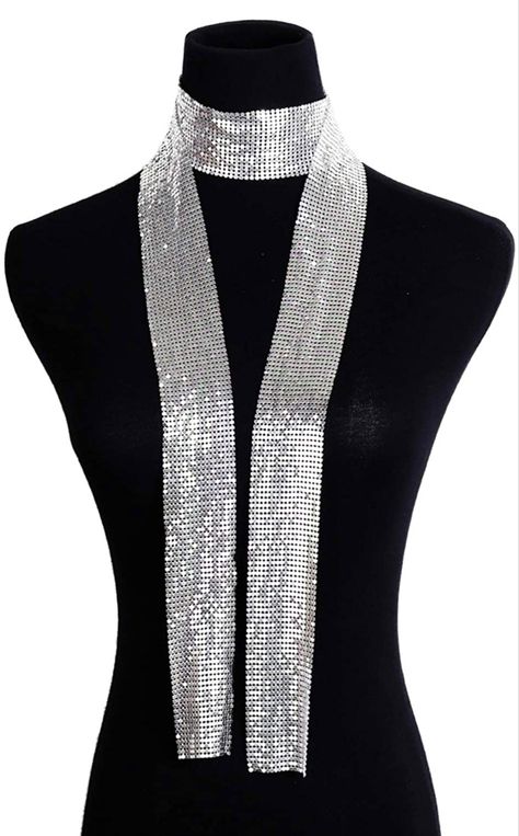 Abba Outfits, Neck Tie Scarf, Mesh Scarf, Neck Scarf Tying, Sequin Scarf, Plain Outfits, Tie Scarf, Scarf Dress, Scarf Tying