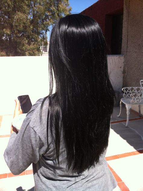 Long Blue Black Hair With Layers, Very Dark Black Hair, Intense Black Hair, Black Hair Astethic, Jet Black Vs Natural Black Hair, Matte Black Hair Color, Black Strait Hair, Dark Black Hair Medium Length, Pitch Black Hair Aesthetic