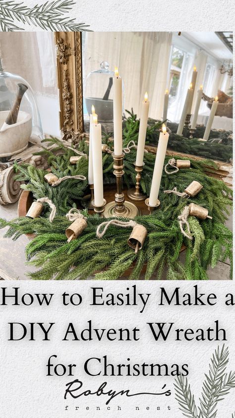 One of my favorite DIY's! Diy Advent Wreath, Advent Wreath Diy, Wreath For Christmas, Christmas Advent Wreath, Advent Box, Beauty And Grace, Material Wreaths, Advent Candles, Advent Wreath