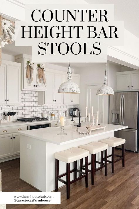 Counter Height Bar Stools Kitchens With Bar Stools, Coastal Counter Height Bar Stools, Counter Height Island With Seating, Bar Stool Ideas, Kitchen Island Stools With Backs, Kitchen Island Stools, Stool Ideas, Farmhouse Bar Stools, Home Bar Setup