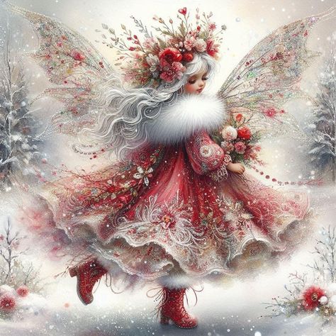 Diamond Parting, Vintage Pink Christmas, Fairy Ideas, Christmas Artwork, Vintage Christmas Images, Graphics Fairy, Christmas Fairy, Beautiful Fairies, Christmas Scenes