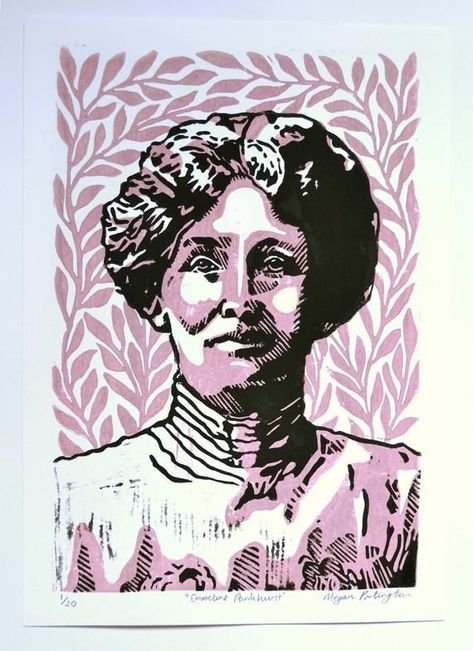 Colour Lino Print, Lino Ideas, Emmeline Pankhurst, Notebook Sketches, Woodcut Art, Lino Art, Art Major, Linocut Art, Gelli Printing