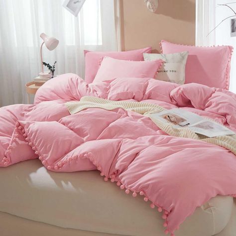 Pink Orange Bedding, Pink Fall Bedroom Decor, Pink Fall Bedroom, Preppy Beds, Sage And Pink Bedroom, Orange And Pink Bedroom, Hot Pink Comforter, Pink And Orange Bedroom, Aesthetic Comforter