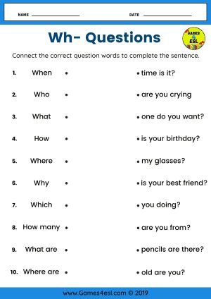 Wh Questions Worksheets | ESL Worksheets | Games4esl Mr Miss Mrs Ms Worksheet, Question Words Worksheet Grade 2, Where Questions Worksheet, Question Words Worksheet For Grade 1, How Questions Worksheet, Wh Words Activities, Make Questions Worksheets, Wh Worksheets Wh Questions, English Worksheets For Grade 4 Grammar