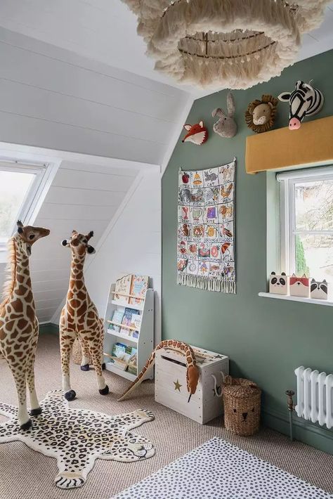 42 Whimsical Playroom Ideas for Endless Fun Playroom Paint, Stylish Playroom, Whimsical Nursery Decor, Mint Green Walls, Attic Playroom, Whimsical Nursery, Green Wall Decor, Calming Spaces, Traditional Wall Art