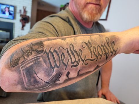 Liberty Bell Tattoo Design, Declaration Of Independence Tattoo, We The People Tattoo Forearm, 1776 Tattoos For Men, We The People Tattoo Design, We The People Tattoos, Liberty Bell Tattoo, Country Tattoos For Men, We The People Tattoo