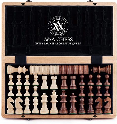 A&A 15 inch Wooden Folding Chess & Checkers Set w/ 3 inch King Height Staunton Chess Pieces - Beech Box w/Maple & Walnut Inlay Amazon Toys, Chess Boxing, Folding Board, Travel Chess Set, Wooden Chess Pieces, Maple Walnut, Wooden Chess, Chess Pieces, Chess Set