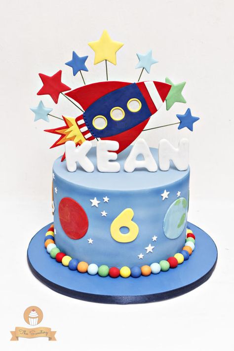 Spaceship Cake - Cake by The Sweetery - by Diana Spaceship Birthday Cake, Spaceship Cake, Rocket Ship Cakes, Space Cakes, Rocket Cake, Planet Cake, Baby Boy Birthday Cake, Galaxy Party, Galaxy Cake