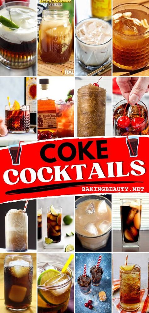 If you're a coke lover and looking for exciting drinks with coke as the magic ingredient, then you should try one of these easy cocktail recipes! These coke cocktail archives are gonna be your ultimate guide and go-to recipe once you try it! Cheers! Alcoholic Drinks With Coke, Coke Cocktails, Drinks Alcohol Recipes Easy, Coke Recipes, Easy Cocktail Recipes, Coke Drink, Easy Alcoholic Drinks, Fun Drinks Alcohol, Quick Drinks