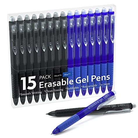 Erasable Gel Pens, 15 Pack Retractable Erasable Pens Clicker, Fine Point, Make Mistakes Disappear, 8 Black 7 Blue Inks for Writing Planner and Crossword Puzzles… Planner For School, Frixion Erasable Pens, Fencing Tools, Writing Planner, Erasable Gel Pens, Gel Pens Set, Crossword Puzzles, Make Mistakes, Ink Toner