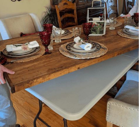 DIY Wood Folding Table Topper - From Plastic Folding Table to Beautiful Wood Table | Living Rich With Coupons® Folding Table Topper, Diy Folding Table, Plastic Folding Table, Wood Folding Table, Wood Table Diy, Diy Table Top, Rich Living, Diy Tumblr, Long Dining Table