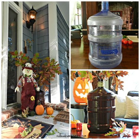 What to do with those big blue water jugs! #recycle #DIYdecorating Upcycle Water Jugs, How To Decorate A 5 Gallon Water Jug, Water Jugs Ideas, 5 Gallon Water Bottle Crafts, Repurpose 5 Gallon Water Jugs, Water Jug Ideas, Christmas Ideas Diy, Jug Decor, Reuse Crafts