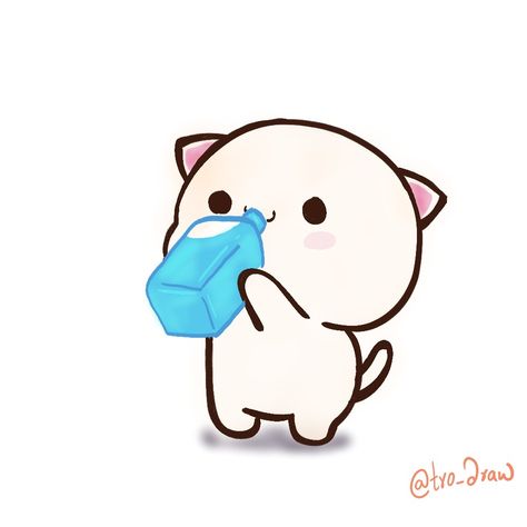 #moochimoochipeachcat #mitaocats #digitaldrawing Stay Hydrated Sticker, Mitao Cat, Peach Cat, Cat Reference, Cat Drinking, Brown Cat, Kawaii Cat, Drink Milk, Cute Little Drawings