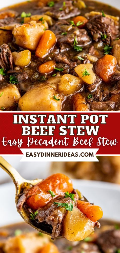 Our Instant Pot Beef Stew is the easiest, most satisfying stew you'll make! It's loaded with tender beef and hearty carrots and potatoes that are folded into a savory broth richly flavored with red wine. Plus, it's ready in minutes so you can have a comforting dinner on the table fast. Instant Pot Beef Stew Recipe, Instant Pot Stew, Instant Pot Beef Stew, Easy Beef Stew Recipe, Easy Beef Stew, Pot Beef Stew, Potted Beef, Beef Stew Recipe, Tender Beef