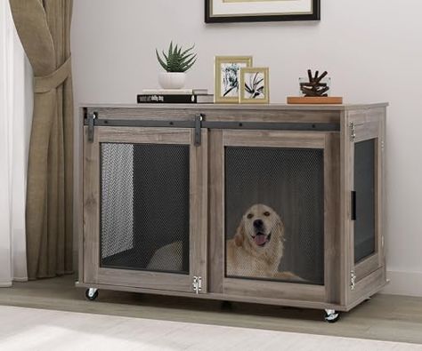 Dog Cage Table, Dog Area Ideas, Dog Kennel Indoor, Sliding Door Wheels, Heavy Duty Dog Kennel, Cage Table, Kennel Furniture, Indoor Dog Kennel, Heavy Duty Dog Crate