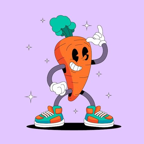 Free vector hand drawn carrot cartoon il... | Free Vector #Freepik #freevector #cartoon-illustration #food-character #carrot-cartoon #cartoon Carrot Character Design, Carrot Cartoon Drawing, Food Character Design, Retro Presentation, Carrot Illustration, Carrot Character, Carrot Cartoon, Cartoon Vegetables, Carrot Drawing