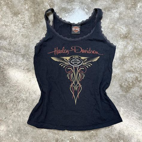 Harley Davidson women’s black tank top Size small... - Depop Harley Davidson Outfits Woman, Harley Davidson Clothing, Harley Davidson Tank Tops, Wishful Thinking, Harley Davidson Women, Black Tank Top, Black Tank, Black Tank Tops, Try On