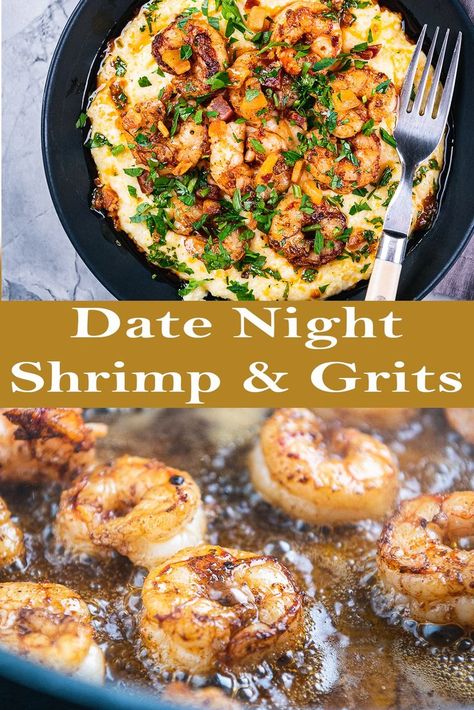 We're pulling out all the stops for these Date Night Shrimp and Grits. Crisyp panchetta, cajun butter, cheese grits and blackened shrimp. Blackened Shrimp And Grits, Shrimp And Cheese Grits, Shrimp N Grits Recipe, Cajun Butter, Blackened Shrimp, Blackened Seasoning, Grits Recipe, Shrimp Grits, Cheese Grits